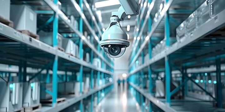 Surveillance cameras and security personnel protect valuable goods from threats ensuring operational continuity. Concept Asset Protection, Security Measures, Surveillance Systems