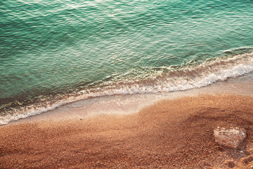 Red sand beach Sveti Stefan in Budva Montenegro