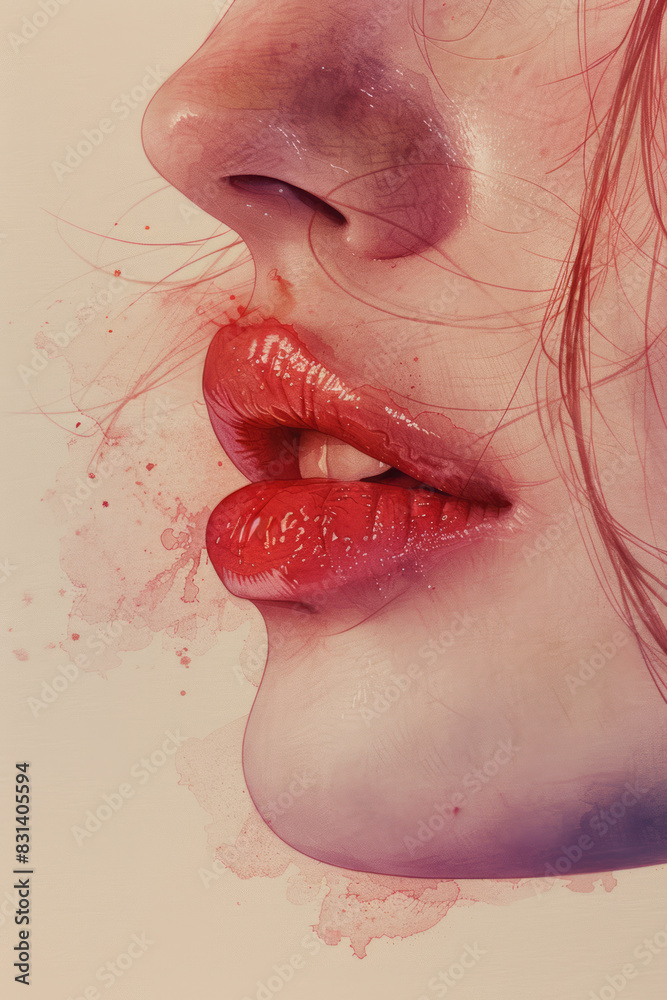 Poster lips with a watercolor effect, blending multiple soft hues,