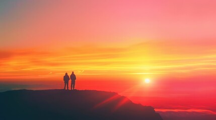 Fototapeta premium Golden hour delight, people enjoying a stunning sunset on the horizon