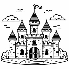 Fototapeta premium Fairy Tale Castle Coloring Page with Whimsical Design