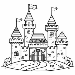 Fototapeta premium Fairy Tale Castle Coloring Page with Whimsical Design