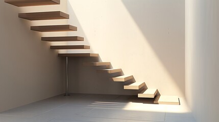 A minimalist staircase with a single steel beam support and floating wooden steps
