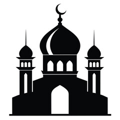 Mosque Minaret Silhouette on white background