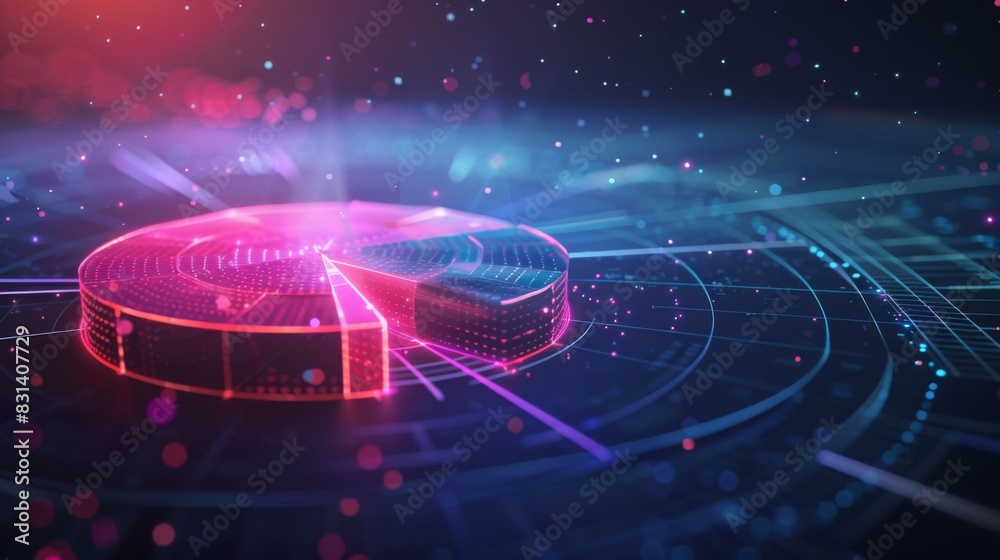 Poster abstract background of a 3d pie chart floating in space, representing statistical data and numerical