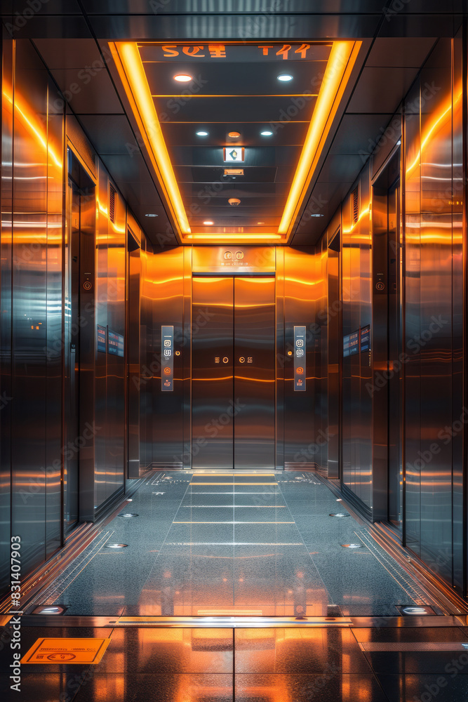 Fototapete a high-tech elevator with voice-activated controls, responding to spoken commands,