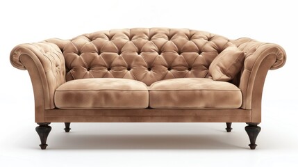 Fototapeta premium Contemporary beige suede sofa isolated on a white background