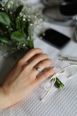 engagement ring, bride's hand, objects