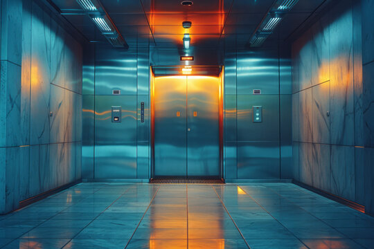 An elevator with a digital floor display that changes dynamically as it moves,