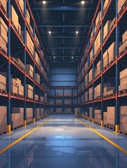 Fototapeta premium Large warehouse. Boxes with products. High quality photo. Generated by AI