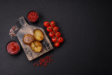 Delicious halved potatoes grilled with salt, spices and herbs