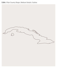 Cuba plain country map. Medium details. Outline style. Shape of Cuba. Vector illustration.