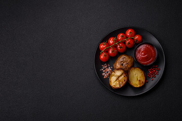 Delicious halved potatoes grilled with salt, spices and herbs