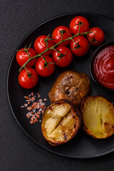 Delicious halved potatoes grilled with salt, spices and herbs