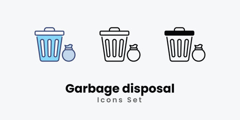 Garbage disposal Icons set thin line and glyph vector icon illustration