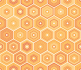 Abstract template background. Hexagon stacked mosaic background. Orange color tones. Large hexagon shapes. Tileable pattern. Seamless vector illustration.