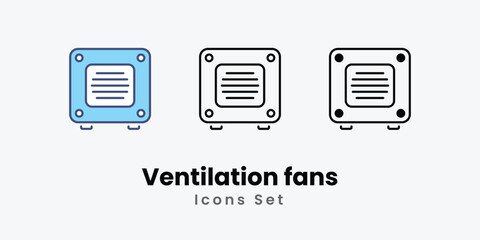 Ventilation fans Icons set thin line and glyph vector icon illustration