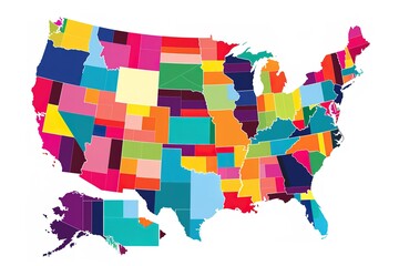 map of the united states with each state colored in different vibrant colors