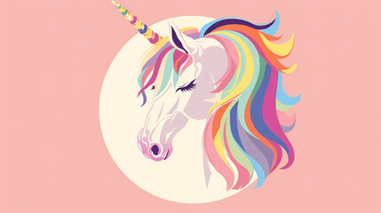 Flat Illustration of a unicorn head with a rainbow mane