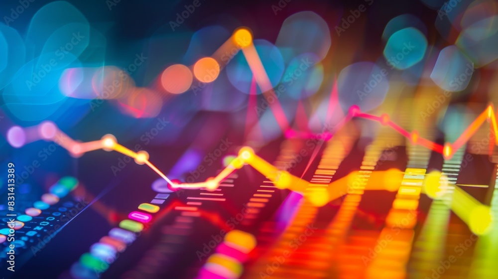 Poster Close-up of a colorful line graph on a digital screen, depicting financial data trends and market analysis in a dynamic and visually appealing way