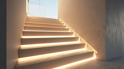 A minimalist staircase with a clean, architectural design and hidden lighting