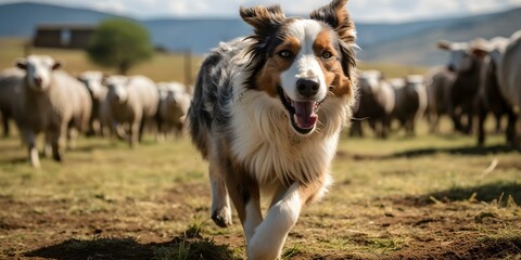 Training Session for a Herding Dog with a Shepherd Demonstrating Complex Commands in an Action-Packed Setting. Concept Herding Dog Training, Shepherd Demo, Complex Commands, Action-Packed Setting