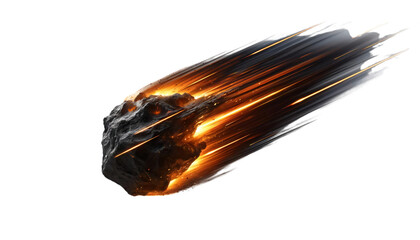 A meteorite with fiery trails on a transparent background