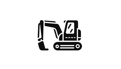 Naklejka premium A simple black and white silhouette of an excavator on a transparent background, with the body facing the camera. The design is minimalist and clear