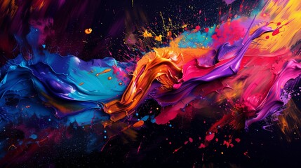 A full ultra HD shot of an abstract aesthetic background with vibrant splashes of color and textured brushstrokes, forming a lively and energetic visual