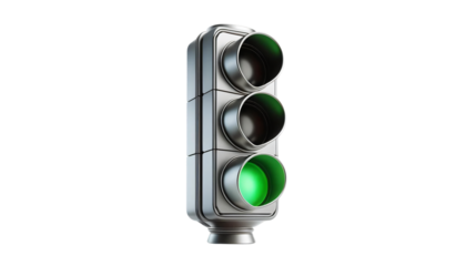 A traffic light with a green light at the bottom, on a clear transparent background