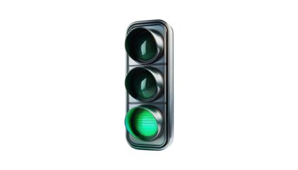 A traffic light with a green light at the bottom, on a transparent background