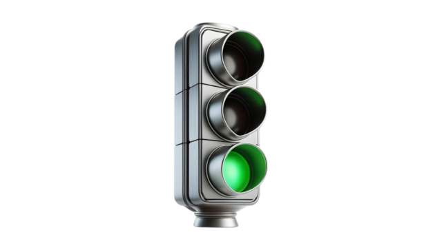 A traffic light with a green light at the bottom, on a clear transparent background