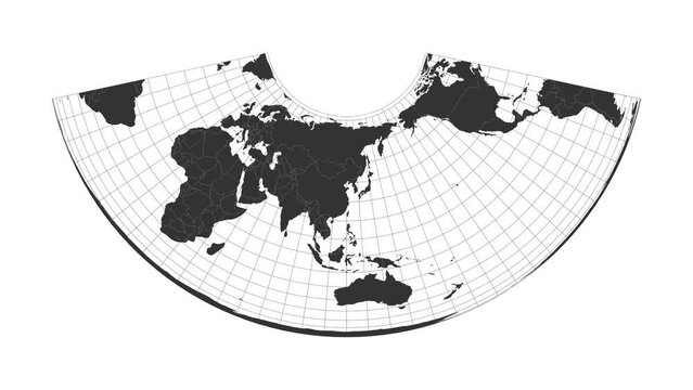World map. Albers conic equal-area projection. Animated projection. Loopable video.