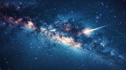 Close-up of a shooting star passing through the Milky Way galaxy, adding to the cosmic spectacle of the universe