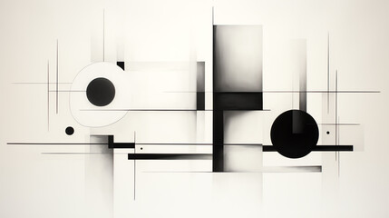  a black-and-white abstract painting with a few white and black rectangles and lines on a white background.