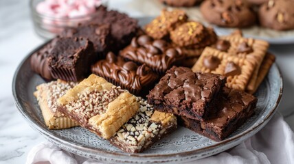 Fototapeta premium Assortment of healthy desserts like stevia brownies and erythritol cookies, arranged on a stylish plate