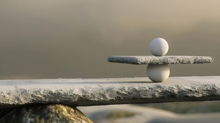 the delicate balance of two stones on a weathered plank. The simplicity of the scene evokes a sense of calm and harmony