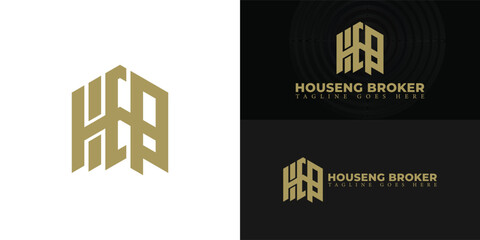 Abstract initial hexagon letter HB or BH logo in luxury gold color isolated on multiple background colors. The logo is suitable for real estate broker logo design inspiration templates.