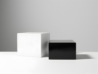 Black and white podium mock up on grey background for product presentation	