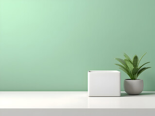 Creative modern mock up background for product presentation with green wall