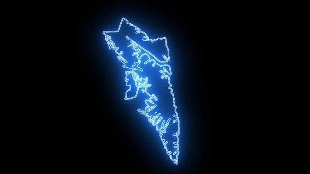 map of Sitka in Alaska with a blue glowing neon effect