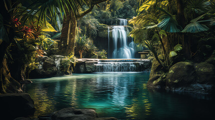 a picture of a waterfall in a jungle.