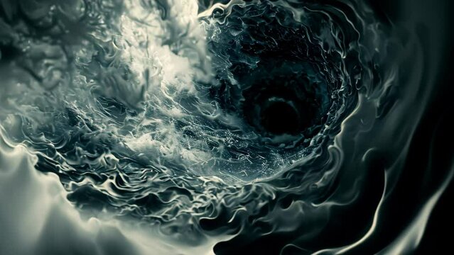 A massive black vortex swirling ominously in the middle of the ocean, A limitless abyss of potential on a black background