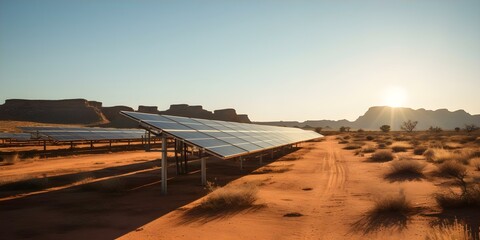 Harness Solar Power with Solar Panels on Desert Farm. Concept Solar Power, Desert Farming, Renewable Energy, Sustainable Practices, Harnessing Solar Power
