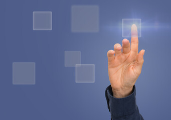 Hand with hologram. Choosing right box on virtual screen, choice concept