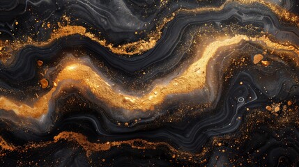 Fototapeta premium Marble abstract black and gold texture, gold powder, dark and golden colors, abstract illustration.