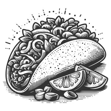 black and white taco with lime slices clip art preview