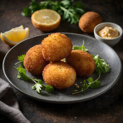 Homemade classic nuggets stuffed with Mozzarella cheese served with hot  dipping sauce