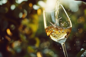 White Wine Pour with Splashing Droplets in Motion