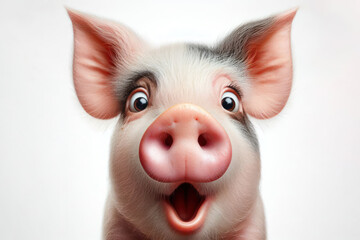Portrait of Surprised Pig Isolated on white background